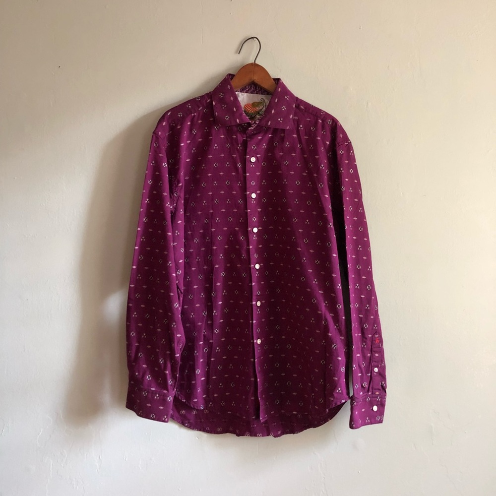Robert Graham Purple Floral Flip Cuff Shirt XL - Picture 3 of 8
